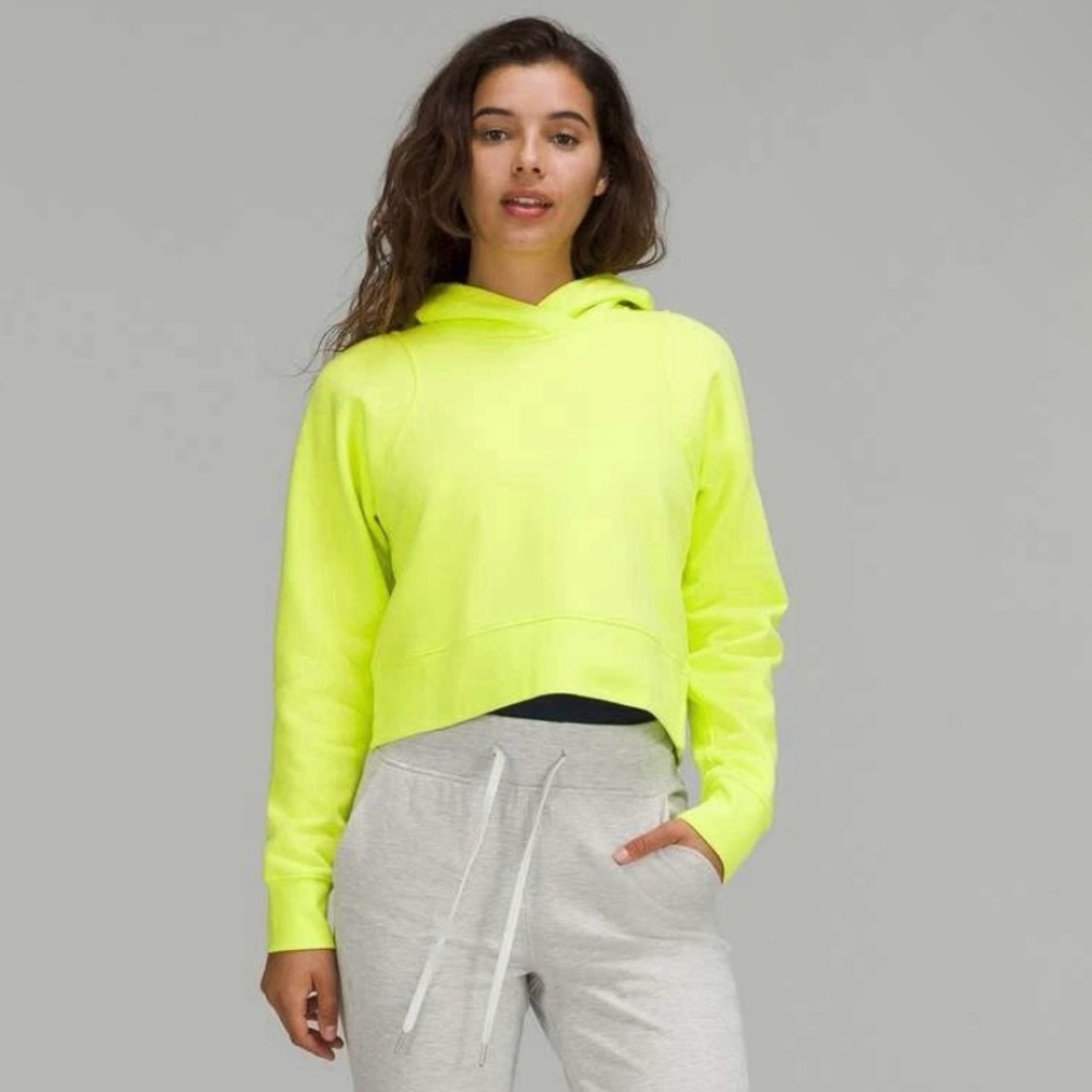 Lululemon Loungeful Hoodie Size 6 Yellow Green Cropped Hoodie Athletic Neon